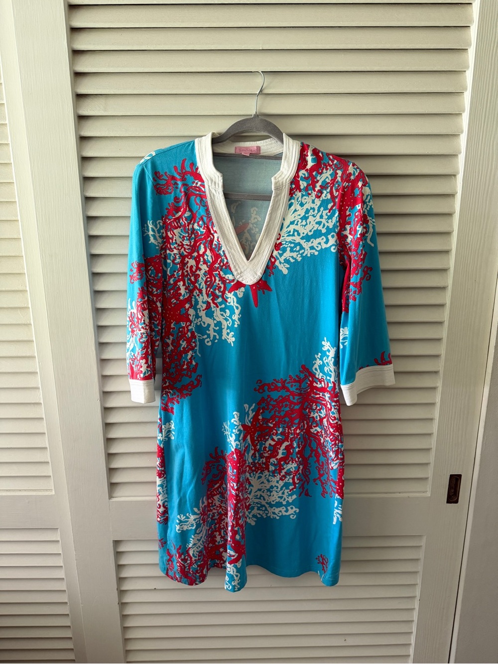 Lilly Pulitzer Turquoise Dress with Red and White Coral Print
